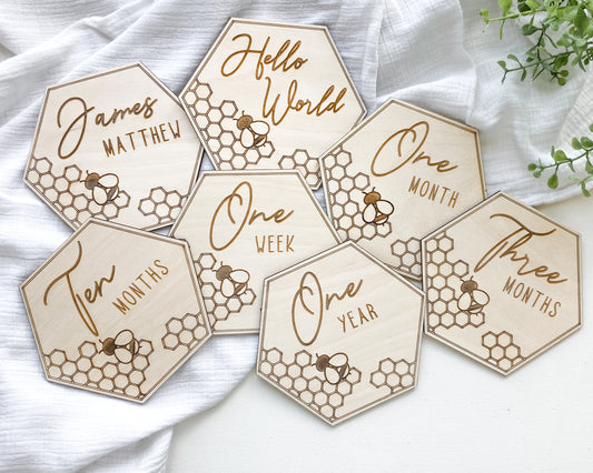 Honey Comb & Bee Monthly Baby Milestones Markers